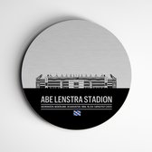 Abe Lenstra Stadion muurcirkel premium – Voetbalstadion wanddecoratie – Dibond Butler Finish muurcirkel – zwart wit - dibond butler finish 60cm