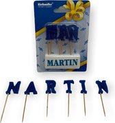 Namen Kaarsjes - Letter Kaars - Kaarsje Met Je Naam - MARTIN - Blauw - Verjaardag Kaarsje Naam MARTIN