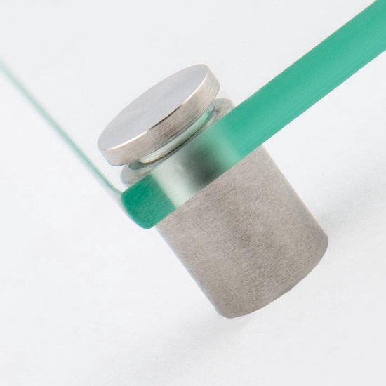 Metalen afstandhouder met een glasplaat.