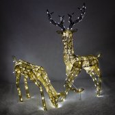 Bundel: Lichtgevend rendier en hert - Goud - verlichte kerstfiguren - 12 meter lange stroomsnoeren - kerstdecoraties kerst versieringen buiten
