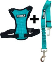 Sharon B - autoharnas - hondengordel - turquoise - maat M - autogordel met hondentuigje - voor middelgrote honden - veilig onderweg