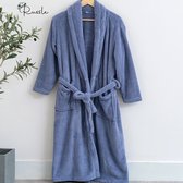 Badjas Halflang wafel met cadeauverpakking - Blauw - Ochtendjas - Duster