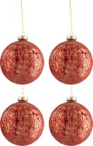 Doos Van 4 Kerstballen Fluweel Glas Antiek Bordeaux/Goud Large