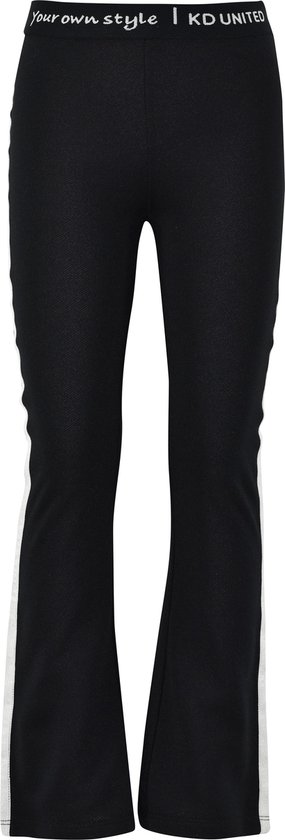 Zwarte wijde broek met witte zijstrepen en een tailleband met tekst: 'Your own style | KD UNITED'.