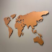 Bronzen Metalen wanddecoratie World Map Brons - 112x58 cm