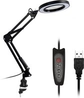 Maenor® Loeplamp met LED verlichting - Vergrootglas Met Lamp - 5X Vergroting - Borduren -  Met Tafelklem - Volwassenen/Kinderen - Bureaulamp - Zwart