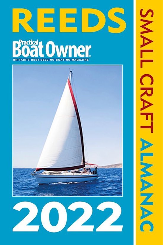 Reeds PBO Small Craft Almanac 2022 cover, met een zeilboot op zee onder een blauwe lucht.