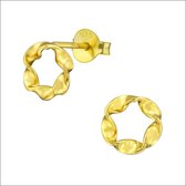 Aramat jewels ® - Zilveren goldplated ronde oorbellen gedraaide 925 zilver 7mm goudkleurig