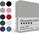 Droomtextiel Dubbel Jersey Hoeslaken Grijs Lits-Jumeaux 180x200 cm - 100% Katoen - Hoge Hoek - Heerlijk Zacht - Strijkvrij - Rondom elastiek - Stretch - Dikke Kwaliteit