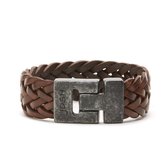 Josh Vintage Heren Armband Leer;Metaal  - BruinZilverkleurig