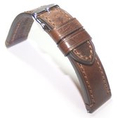 Horlogeband - Echt Leer - 22 mm - donkerbruin - gestikt - stoer