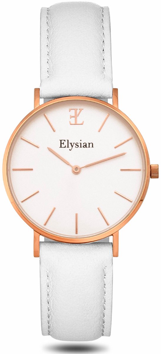 Elysian Horloge Dames Rose Goud - 36mm - Leren Band - 5ATM Waterdicht - Cadeau voor vrouw