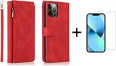 Book Case Apple iPhone 13 Pro | Hoogwaardig PU Leren Telefoonhoesje | Pasjeshouder | Rood + 1x Screenprotector