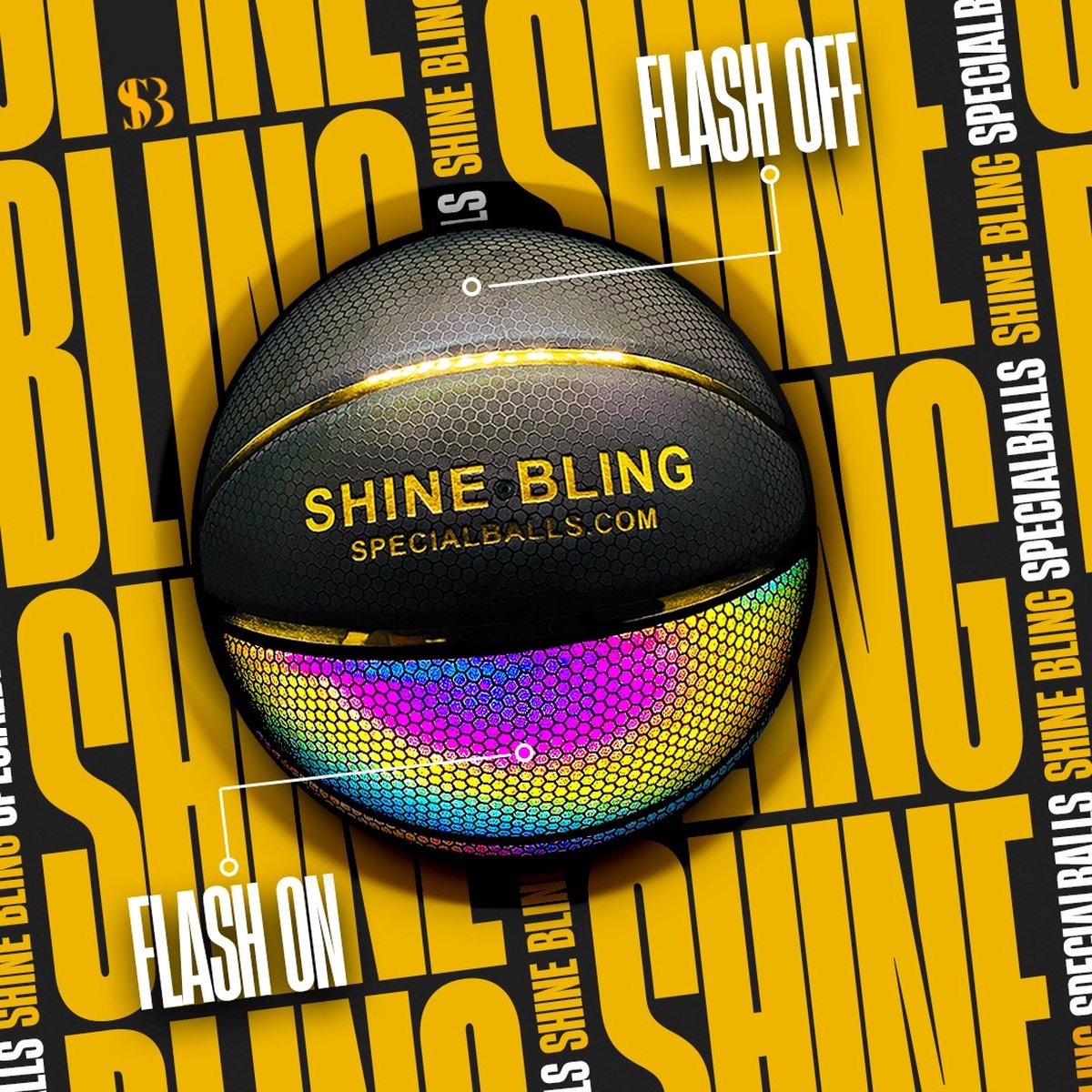 Special Balls Shine Bling - Holographic - Basketbal - Gouden lijnen - MAAT 6