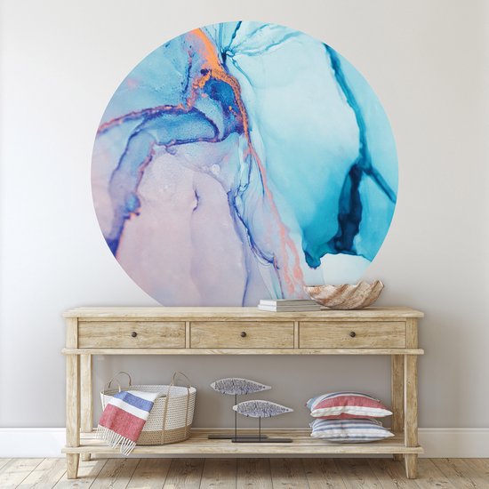 Tizato - Wall Circle Marble Blauw – Sticker Muursticker Circle autocollant – Ø 182 cm