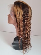 Braziliaanse Remy haren pruik 24 inch ( p4/30 highligh kleur) - real human hair - donkerbruine water diepe golf haren - Braziliaanse pruik - echt menselijke haren - met kleine 13x4