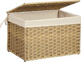 Nancy's Cardston Opbergmand - Opbergdoos - Polyrattan - 65 L - Deksel - Handgrepen - Katoenen Zak - Geweven - Natuurlijk - 55,5 x 34 x 34 cm