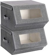 Nancy's Gibson Opbergdozen - Set Van 2 - Transparant - Stapelbaar - Vouwbaar - Klepdeksel - Grijs - 38 x 35 x 25 cm
