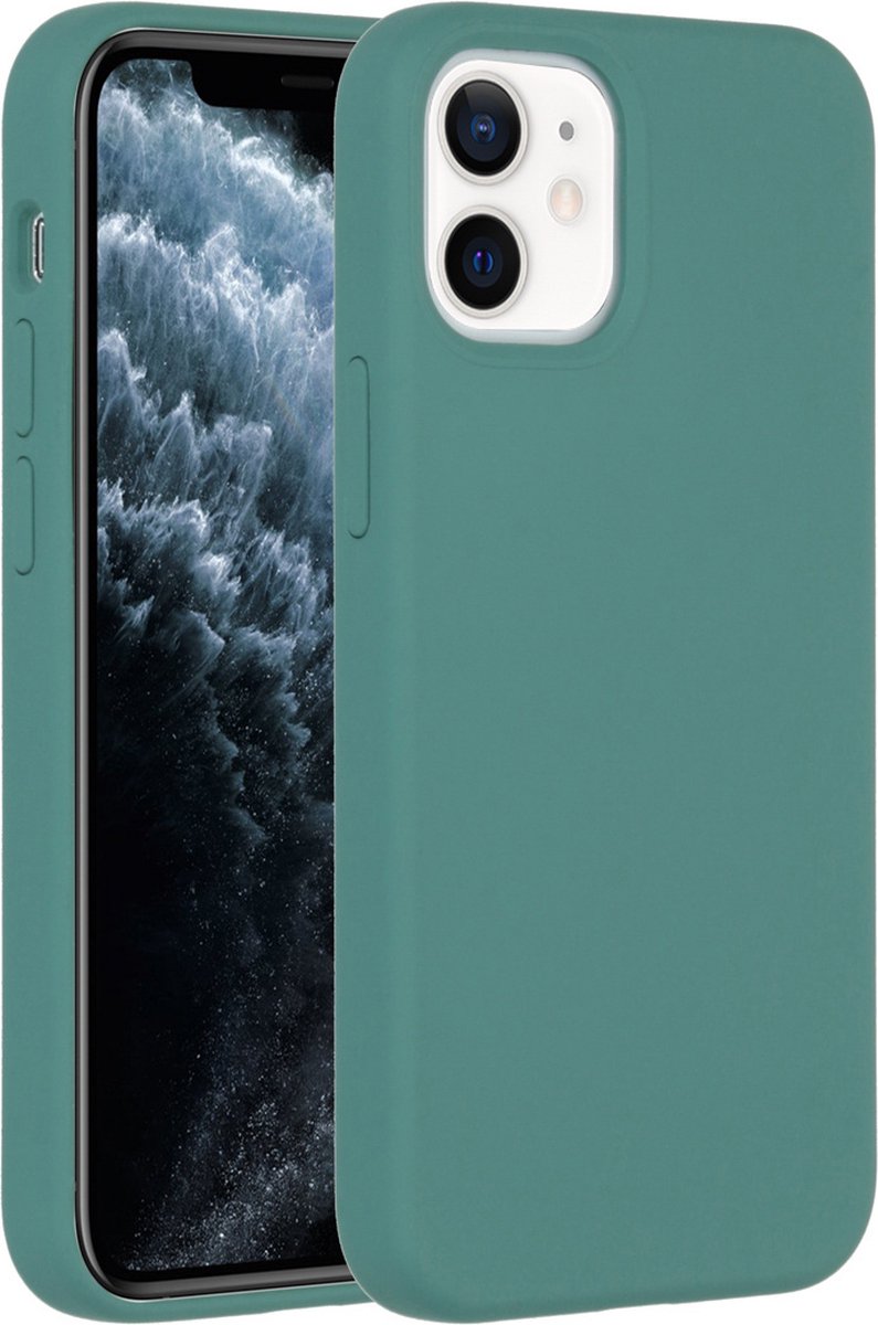 Accezz Hoesje Geschikt voor iPhone 12 Mini Hoesje Siliconen - Accezz Liquid Silicone Backcover - Donkergroen
