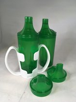 set de deux tasses vertes avec bec double et support