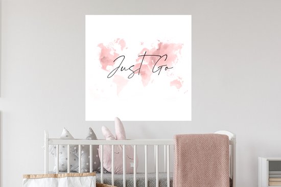 Muurstickers - Sticker Folie - Kaart - Waterverf - Roze - Quotes - 80x80 cm - Plakfolie - Muurstickers Kinderkamer - Zelfklevend Behang - Zelfklevend behangpapier - Stickerfolie