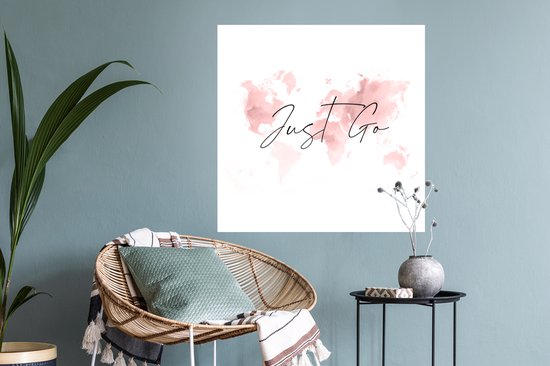 Muurstickers - Sticker Folie - Kaart - Waterverf - Roze - Quotes - 80x80 cm - Plakfolie - Muurstickers Kinderkamer - Zelfklevend Behang - Zelfklevend behangpapier - Stickerfolie