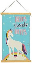 Giftdecor wanddecoratie Unicorn junior 54 x 33 cm canvas blauw