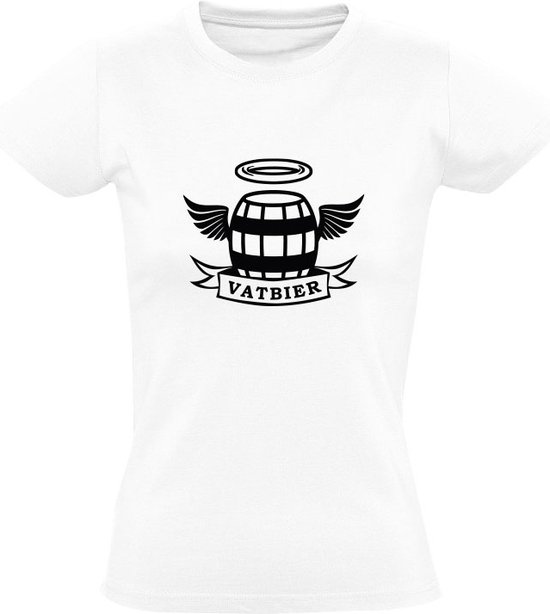 Vatbier | Dames T-shirt | Wit | Halo | Engel | Drank | Alcohol | Bier | Kroeg | Feest | Festival