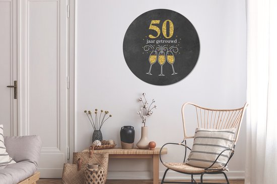 Cercle mural - Cercle mural - Mariage - Fête - 50 ans mariés - Aluminium - Dibond - ⌀ 90 cm - Intérieur et extérieur - Cadeau Saint Valentin