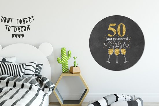 Cercle mural - Cercle mural - Mariage - Fête - 50 ans mariés - Aluminium - Dibond - ⌀ 90 cm - Intérieur et extérieur - Cadeau Saint Valentin