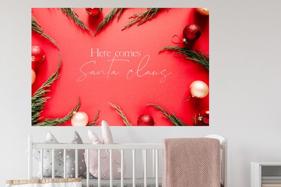 Stickers muraux - Hiver - Rouge - Boules de Noël - Citation - 120x80 cm - Feuille adhésive