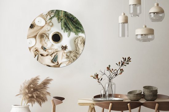 WallCircle - Tableau - Peintures Ronds Branche De Pin Café Hiver - Multicolore - 90 X 90 Cm