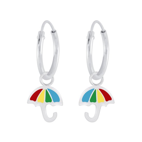 Joy|S - Zilveren parasol bedel oorbellen - paraplu oorringen - multicolor
