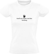 Heeft een relatie met Bier, Vandaag | Dames T-shirt | Wit | Facebook | Status | Liefde | Drank | Wijn | Feest | Festival | Kroeg