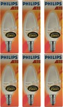 Philips - Kaarslamp - 25Watt - E14 Fitting - Gloeilamp - Softone Wit - Melkglas - Dimbaar - Kleine Fitting - 25W - (6 STUKS)
