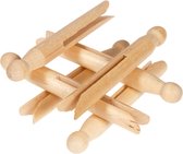 houten waspinnen oud model - wasknijpers rond - antieke knijpers hout naturel - 6 pinnen