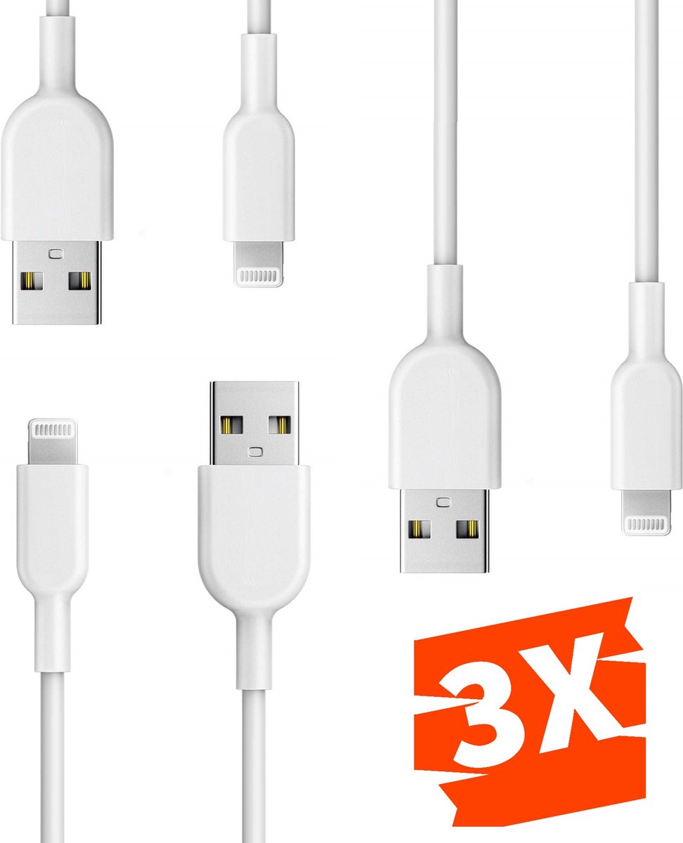 3-PACK iPhone oplader kabel - 1 Meter - Geschikt voor Apple iPhone 6,7,8,X,XS,XR,11,12,13,Plus,Mini,Pro Max- iPhone kabel - iPhone oplaadkabel - iPhone snoertje - iPhone lader - Datakabel - Lightning USB kabel