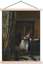 Posterhanger incl. Poster 60x80 cm - Schoolplaat - Alrie op het geloof - Johannes Vermeer - Textielposter - Blanke latten