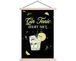 Posterhanger incl. Poster - Schoolplaat - Gin Tonic - Glas - Zwart - 40x60 cm - Blanke latten - Cadeau voor vrouw - Cadeau voor man - Vaderdag cadeau - Geschenk - Cadeautje voor hem - Tip - Mannen