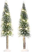 Luville - Snowy bristle tree on log with warm white light 2 pieces battery operated - Kersthuisjes & Kerstdorpen