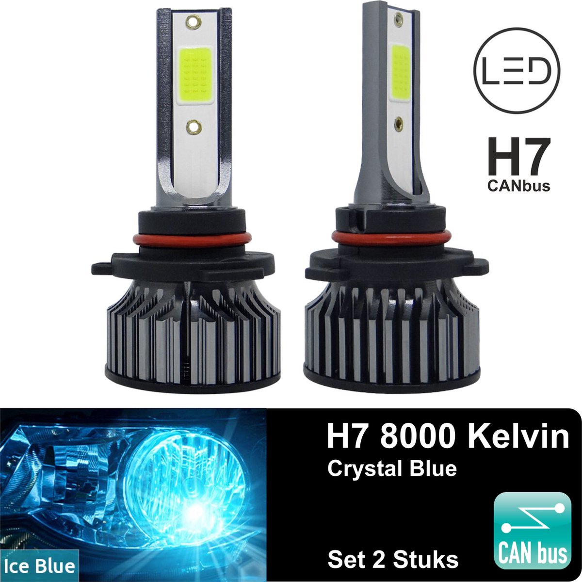 H7 LED lamp 26000 Lumen 8000k Crystal Blauw (set 2 stuks) incl
