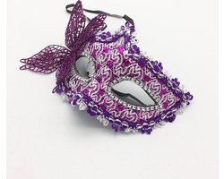 Venetiaans Masker - Vlindermotief - Stof - Paars