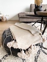Marokkaans pompom plaid l Zand (maat S) | Origineel l Uniek l Handgemaakt | Pompom deken