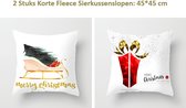 2 Stuks Korte Fleece Sierkussensloop - Kussen Hoes - Kerst Thema Merry Christmas - Wit 45*45cm - Sale!
