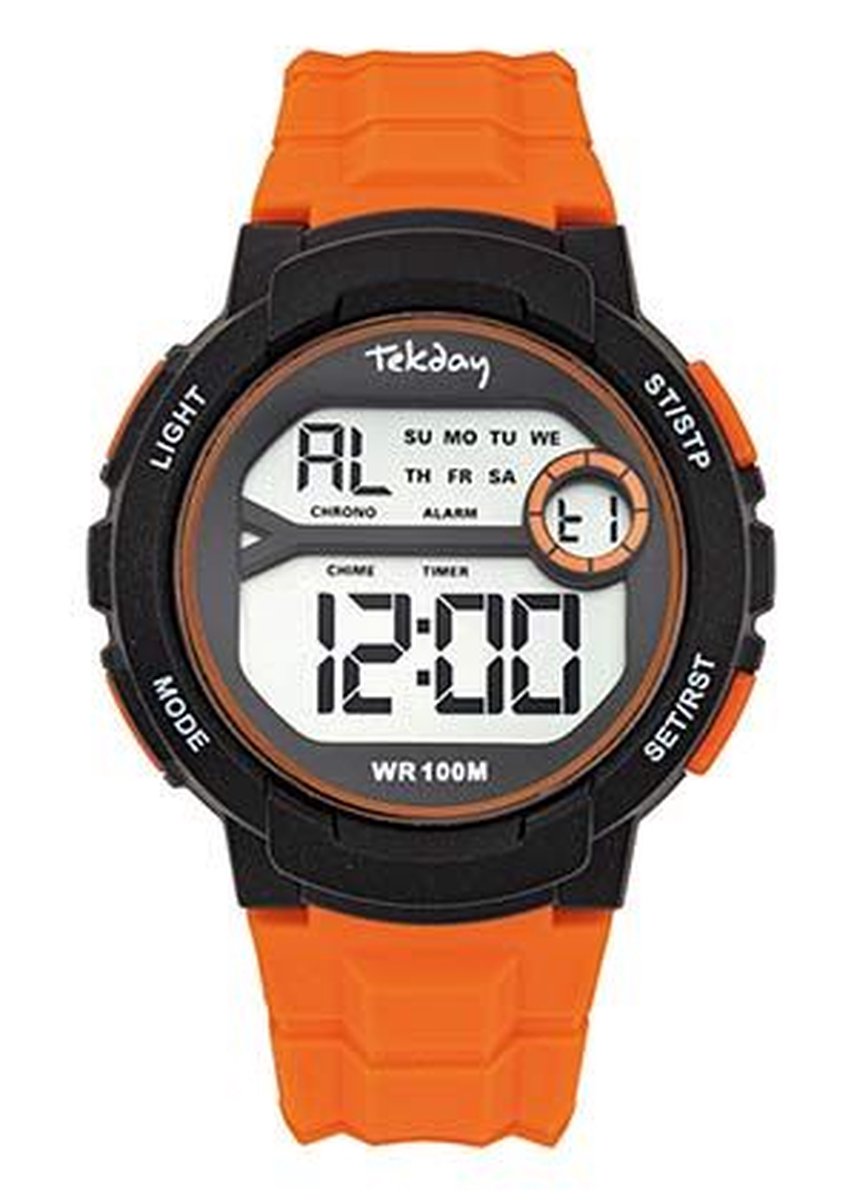 Tekday-Sportief-Digitaal heren horloge-Zwart-Oranje-Waterdicht-Silicone band-Fijn draagcomfort
