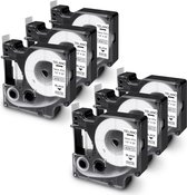 TELANO® 6 stuks Plastic Labels D1 45013 Compatible voor Dymo LabelManager - Zwart op Wit - 12 mm x 7 m - S0720530 Label Tape