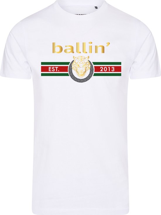 Ballin Est. 2013 - Heren Tee SS Tiger Lines Shirt - Wit - Maat S
