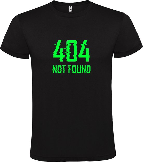 Zwart T-Shirt met “ 404 not found “ logo neon Groen Size XS