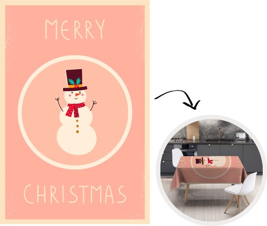 Nappe - Nappe - 130x200 - Illustration de Noël d'un bonhomme de neige avec la citation Joyeux Noël - Intérieur et Extérieur