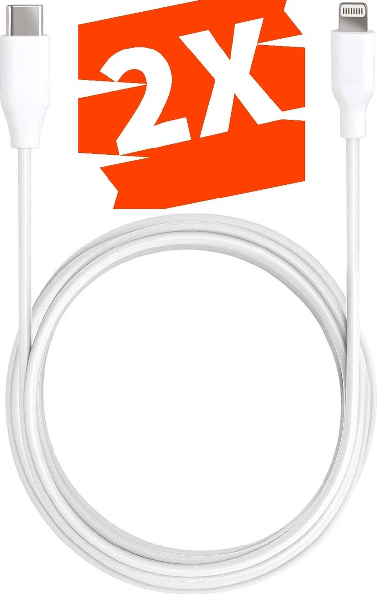 2-PACK iPhone USB-C oplader kabel - 2 Meter - Geschikt voor Apple iPhone 6,7,8,X,XS,XR,11,12,13,Mini,Pro Max- iPhone kabel USB-C - iPhone oplaadkabel - iPhone snoertje - iPhone lader - Datakabel - Lightning USB-C Kabel - Snellader